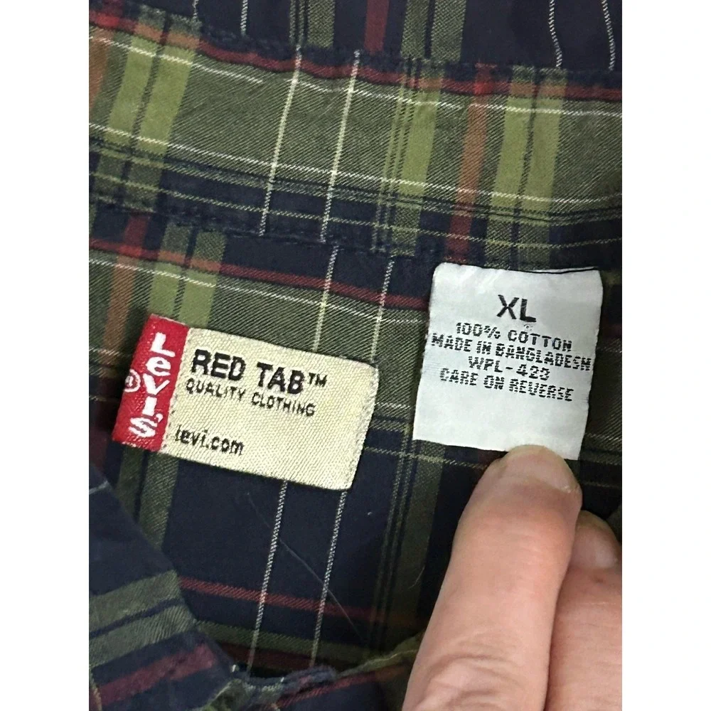 Levis Red Tab Plaid 100% Cotton Long Sleeve Button-Down Shirt SZ XL Green Casual